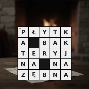 Rozwiązanie krzyżówki: miękki nalot ściśle przylegający do powierzchni zęba i dający się łatwo usunąć mechanicznie - płytka bakteryjna nazębna | hasła, synonimy i podpowiedzi Hasło krzyżówkowe miękki nalot ściśle przylegający do powierzchni zęba i dający się łatwo usunąć mechanicznie - płytka bakteryjna nazębna – rozwiązanie, synonimy, podpowiedzi i definicje krzyżówkowe